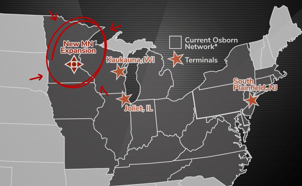 Map of expanded service area for Osborn Trucking