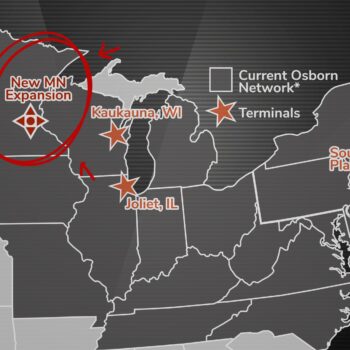 Map of expanded service area for Osborn Trucking